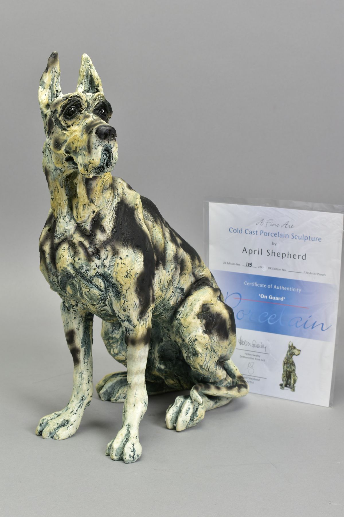 APRIL SHEPHERD (BRITISH CONTEMPORARY) 'ON GUARD' a limited edition cold cast porcelain sculpture