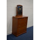 A TALL STAG CHERRYWOOD CHEST OF FIVE LONG DRAWER, width 84cm x depth 44cm x height 104cm and a