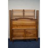 A 20TH CENTURY FRENCH WALNUT 4'6' BED FRAME, headboard height 149cm, with later twin slats