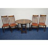 A SMALL EARLY 20TH CENTURY OAK BARLEY TWIST OVAL TOPPED GATE LEG TABLE, open width 103cm x closed