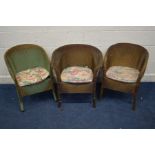 THREE VARIOUS LLOYD LOOM BEDROOM ARMCHAIRS, in two colours