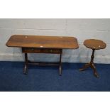 A SMALL REPRODUCTION MAHOGANY SOFA TABLE with two drawers, width 65cm x depth 40cm, height 52cm