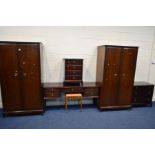 A STAG MINSTREL FIVE PIECE BEDROOM SUITE, comprising of two double door wardrobes, width 97cm x