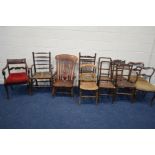 A QUANTITY OF VARIOUS VINTAGE/PERIOD CHAIRS, to include Victorian Windsor armchair, Georgian rush