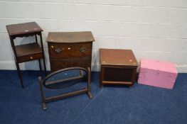 A GEORGIAN MAHOGANY WASHSTAND with a single drawer, together with a Victorian commode and a Georgian