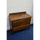 AN EARLY TO MID 20TH CENTURY CHEST OF THREE LONG DRAWERS, with a raised back, width 92cm x depth