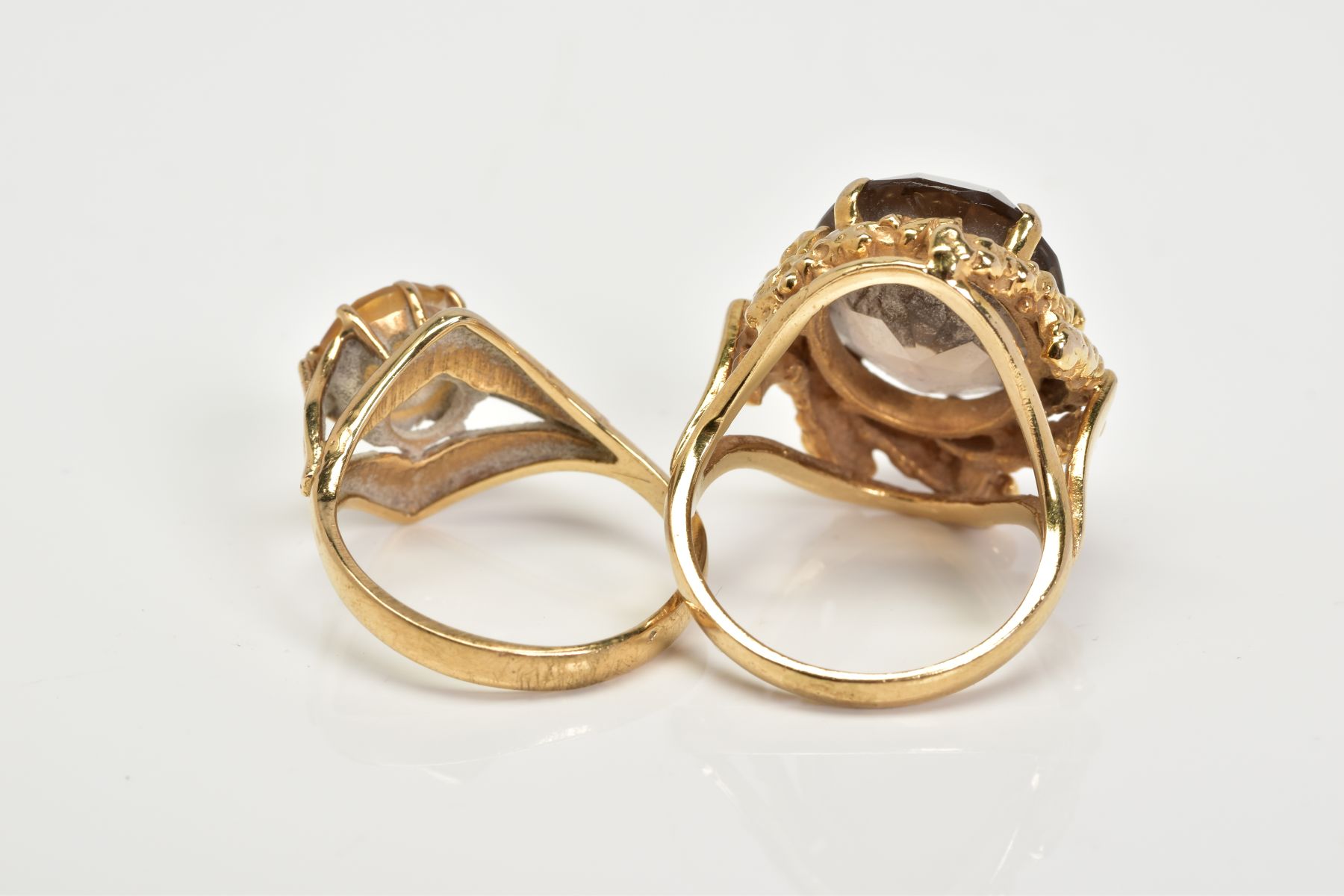 TWO 9CT GOLD GEM SET RINGS, the first ring designed with a claw set oval cut smokey quartz, within a - Image 3 of 3