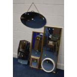 A 20TH CENTURY OVAL WALL MIRROR, together with five various wall mirrors (6)