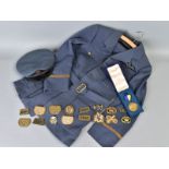 A COMPLETE RAF OFFICERS UNIFORM, WWII/post period jackets, trousers and visor cap, together with a