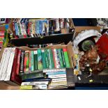 FOUR BOXES OF BOOKS, DVD'S, CERAMICS, ETC, including point to point reviews, Stallions