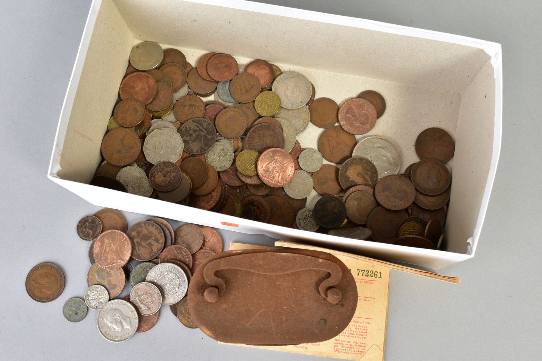 A SHOE BOX OF MIXED COINS with a Birmingham municipal money bank - Image 3 of 3