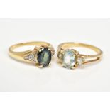 TWO 9CT GOLD GEM SET RINGS, the first designed with a claw set oval cut sapphire, to the single