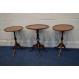 THREE MODERN WINE TABLES including a pair with tooled leather inserts to tops, the other with a