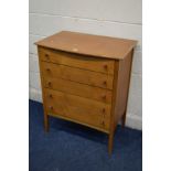 A TALL MID 20TH CENTURY TEAK CHEST OF FIVE LONG DRAWERS, width 76cm x depth 49cm x height 94cm