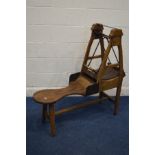 A PINE AND FRUITWOOD FRAMED WOOL COMBER with a seat, incorporating older materials, width 117cm x