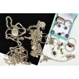 A SELECTION OF JEWELLERY, to include a silver figaro necklace to a spring clasp with a silver import