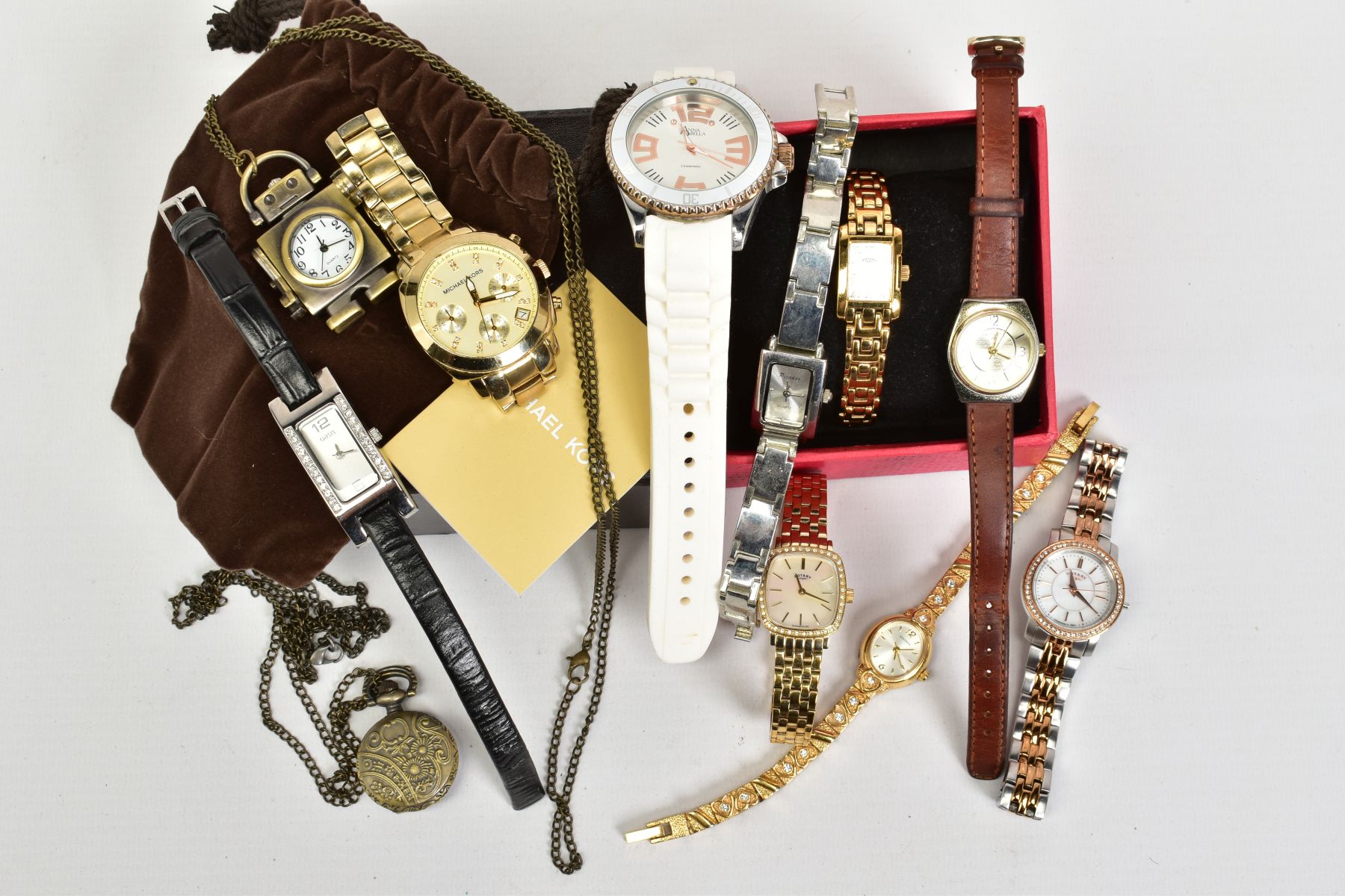 A SMALL SELECTION OF LADIES WRISTWATCHES AND POCKET WATCH, to include various names such as