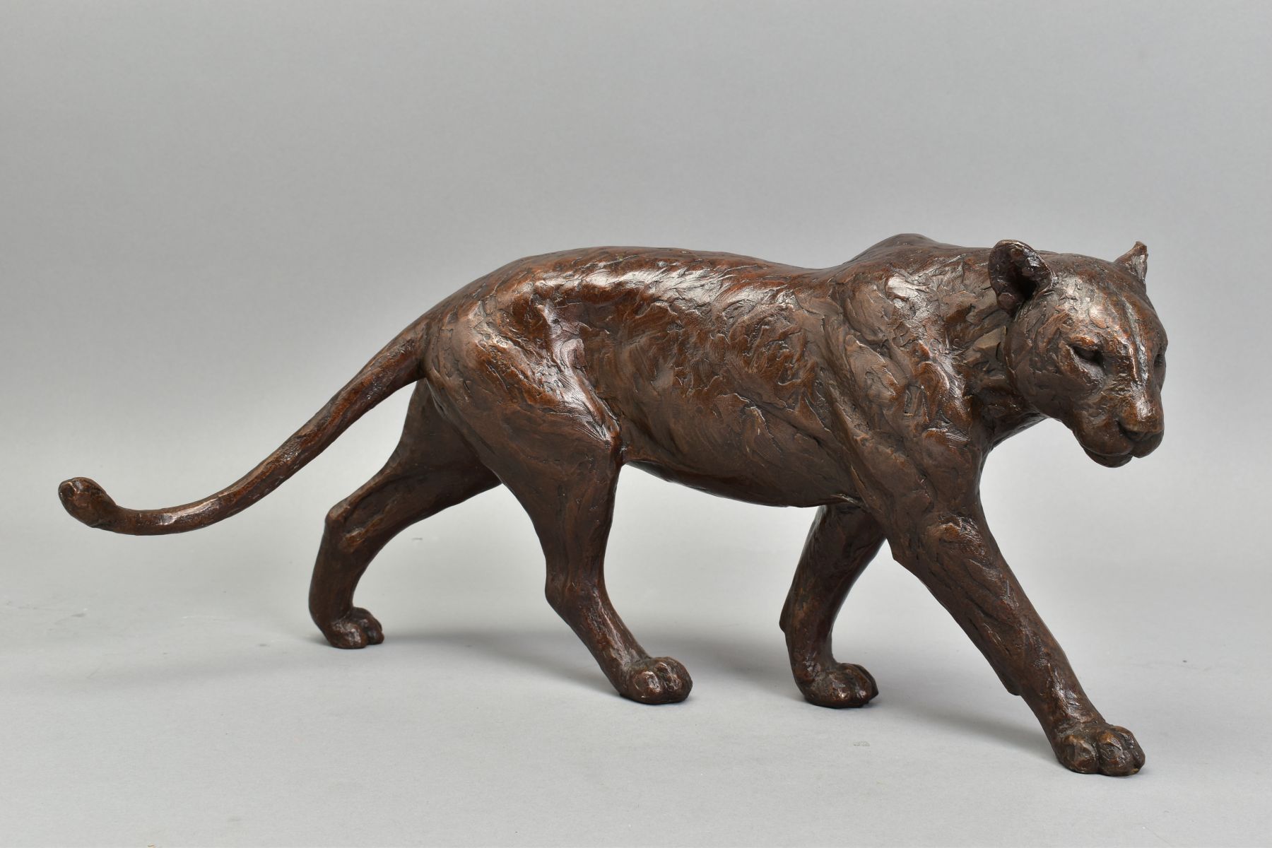 MICHAEL SIMPSON (BRITISH CONTEMPORARY) 'BIG SHOT', an artist proof bronze sculpture of a Lioness.