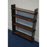 AN EARLY 20TH CENTURY OAK FOUR TIER OPEN BOOKCASE, width 92cm x depth 91cm x height 115cm