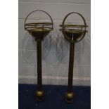 A PAIR OF EARLY 20TH CENTURY BRASS HANGING LIGHTS, drop 122cm
