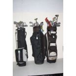 THREE GOLF BAGS including Donnay, Dunlop, Howson golf clubs etc
