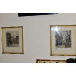 A PAIR OF CONTINENTAL ETCHINGS WITH AQUATINTS, one has Rotary Club logo to lower margin, both