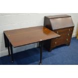 A GEORGIAN MAHOGANY GATE LEG TABLE on padded feet together with an Edwardian mahogany and inlaid