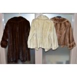 A BROWN MINK 3/4 LENGTH JACKET, length of collar to hem 89.5cm, together with a