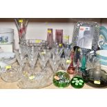 A BOXED WATERFORD CRYSTAL PICTURE FRAME, with a collection of glassware including faceted wine and