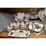 ROYAL ALBERT OLD COUNTRY ROSES DINNER AND TEA WARES, comprising a tea pot and stand, a three tier