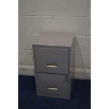 A MODERN METAL TWO DRAWER FILING CABINET, 40cm squared x height 66cm (key)
