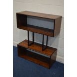 A 1970'S HARDWOOD TWO TIER WALL MOUNTED OPEN SHELVES, width 91cm x depth 35cm x height 35cm (sd)