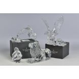 A GROUP OF WATERFORD CRYSTAL ANIMAL FIGURES, comprising recumbant lion, length 17.5cm, boxed