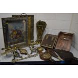 A QUANTITY OF BRASS MISCELLANEOUS, to include a brass fan firescreen (sd) three firescreens, three