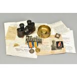 MEDALS AND ARCHIVE EMPHEMERA COVERING WWI/WWI to include, British War and Victory Medal named to