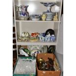 THREE BOXES AND LOOSE OF CERAMICS, GLASS AND METALWARE, including Limoges Strawberry dish, brass