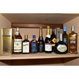 A COLLECTION OF ALCOHOL, comprising Three Barrels Brandy, Teachers Highland Cream Whisky, Navy
