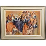 JOY HARRIS (BRITISH COMTEMPORARY) 'ENTOURAGE', a study of hunting hounds, signed bottom left, titled