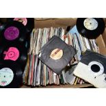 A TRAY CONTAINING OVER ONE HUNDRED AND FIFTY 7'' SINGLES including music from the 1960's to 1980's