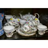 AYNSLEY 'PEMBROKE' TEA WARES, comprising teapot, milk jug, a fluted bowl, six teacups, six saucers