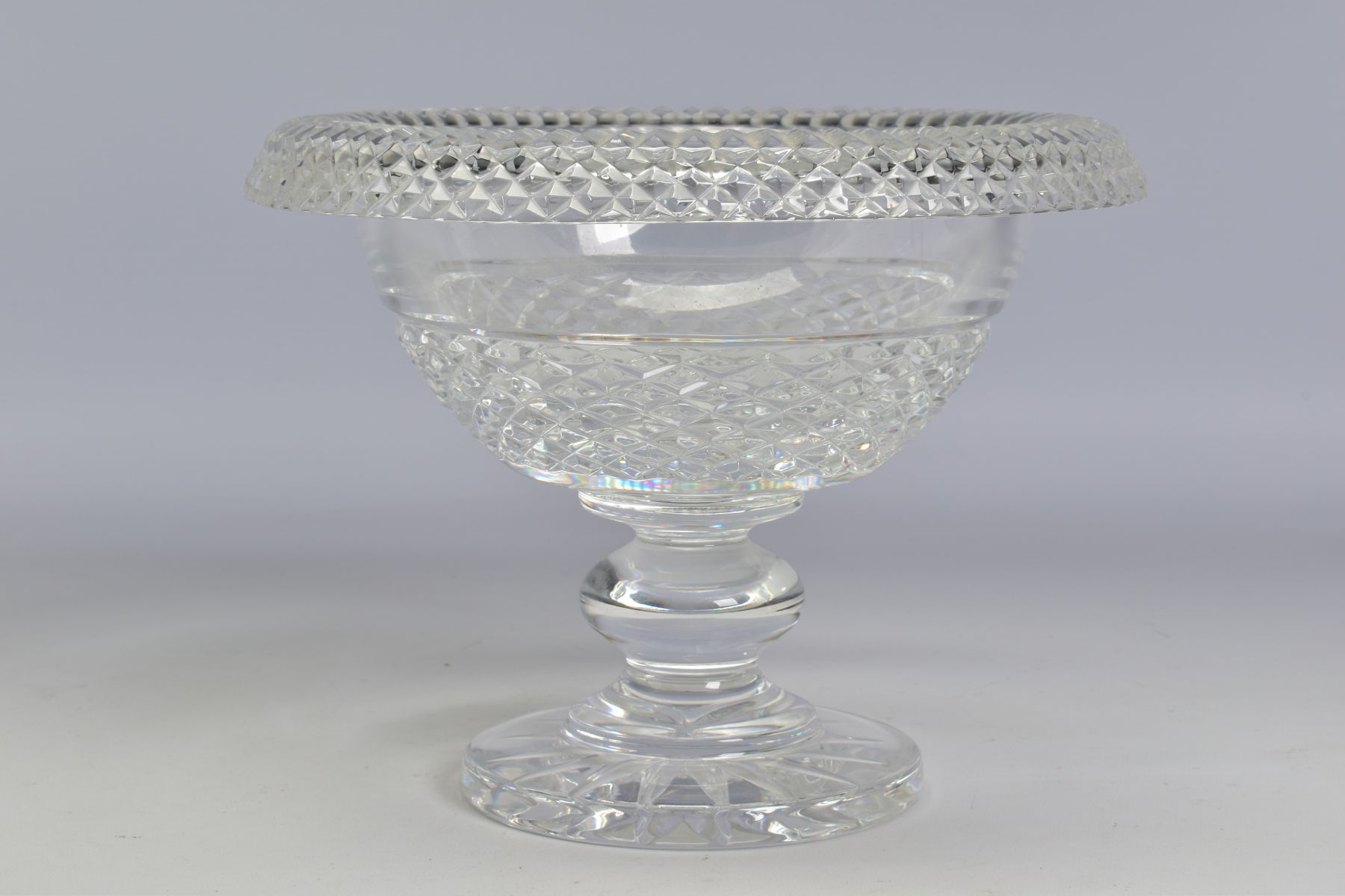 A LARGE WATERFORD CRYSTAL TURNOVER FOOTED BOWL, stamped to base, height 19cm x outside diameter