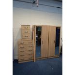 A MODERN FOUR PIECE BEDROOM SUITE, comprising two double door wardrobes, width 80cm x depth 54cm x