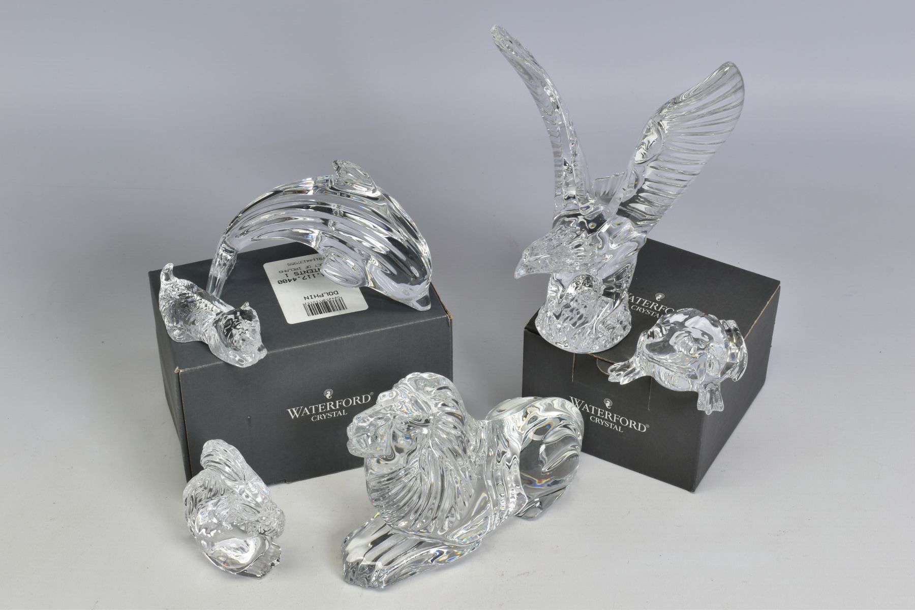 A GROUP OF WATERFORD CRYSTAL ANIMAL FIGURES, comprising recumbant lion, length 17.5cm, boxed - Bild 7 aus 11