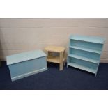 THREE ITEMS OF PAINTED OCCASIONAL FURNITURE including a pine blanket box width 91cm x depth 46cm x