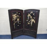 AN EARLY 20TH CENTURY ORIENTAL TWO FOLD SCREEN, each panel made up shibayama detail, between and