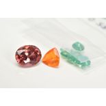 A SELECTION OF LOOSE GEMSTONES, to include a 0.92ct trillion cut fire opal, 7.8 x 7.9 x 4.8mm, a 6.