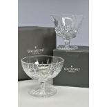 TWO BOXED WATERFORD CRYSTAL LISMORE FOOTED BON BON DISHES, both stamped to base, heights 12cm x 11cm