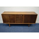 A MID 20TH CENTURY VANSON TEAK SIDEBOARD, two double bi fold doors flanking three drawers, on