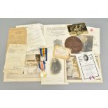 AN ALMOST COMPLETE ARCHIVE OF MEDALS AND EPHEMERA, relating to a casualty in WWI, British War and