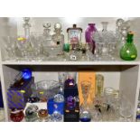 A COLLECTION OF GLASSWARE, including Sturart Crystal, cut glass decanter, boxed Jobling glass ship